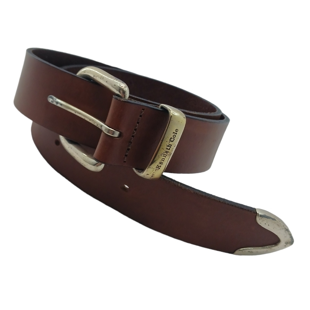 Size S/M Vintage Mens Kenneth Cole Leather Belt 90s Brown Taiwain